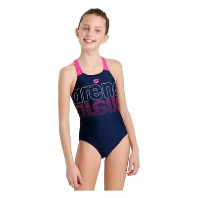 Lány úszó egyrészes fürdőruha ARENA SWIMSUIT V BACK GRAPHIC Blue