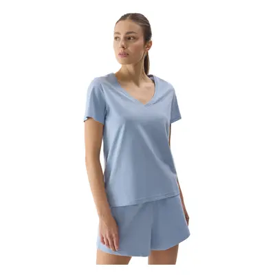 Női póló rövid ujjal, V-kivágással 4F TSHIRT-4FWSS24TTSHF1162-34S-LIGHT BLUE