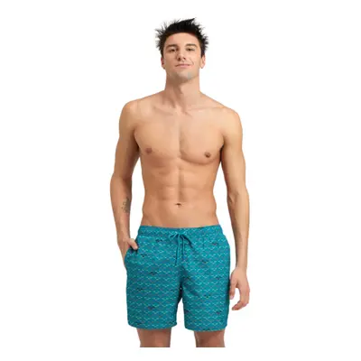 Férfi fürdőruha ARENA MENS BEACH BOXER ALLOVER-600-green lake logo