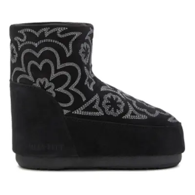 Női alacsony téli csizma MOON BOOT MB ICON LOW NOLACE EMBROIDEREDSUEDE-NH17 BLACK GREY