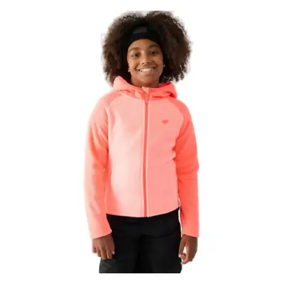 Cipzáros, gyapjú lány pulóver 4F JUNIOR FLEECE-JWAW24TFLEF208-64N-SALMON CORAL NEON