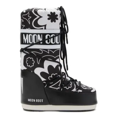 Női magas téli csizma MOON BOOT MB ICON FLOWER-NA02 BLACK WHITE