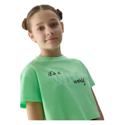 Rövid ujjú lány póló 4F JUNIOR TSHIRT-4FJWSS24TTSHF1144-42N-LIGHT GREEN NEON