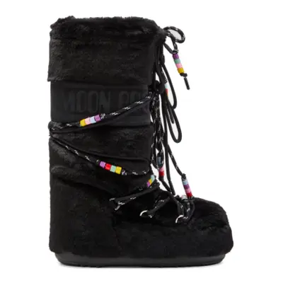 Női magas téli csizma MOON BOOT MB ICON FAUX FUR BEADS-N001 BLACK