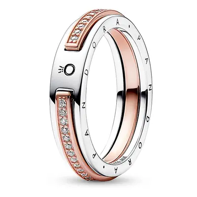 Pandora Signature Kéttónusú logó és pavé ezüst gyűrű - 182773C01-48