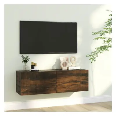 Füstös tölgyszínű szerelt fa fali tv-szekrény 100 x 30 x 30 cm