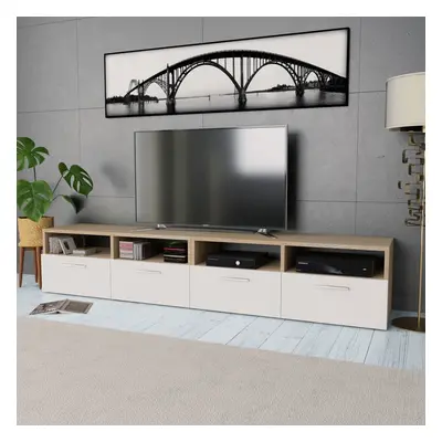 2 db tölgyfa színű/fehér faforgácslap tv szekrény 95x35x36 cm