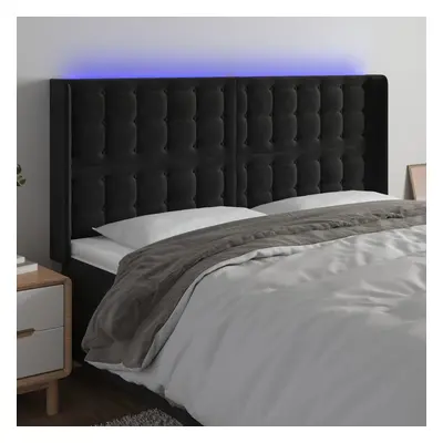 Fekete bársony led-es fejtámla 183x16x118/128 cm