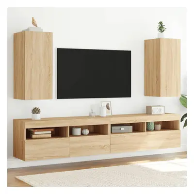 2 db sonoma-tölgy színű fali tv-szekrény led-del 30,5x35x70 cm