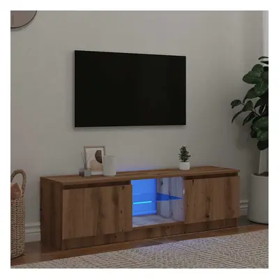 Kézműves tölgy szerelt fa tv-szekrény led-ekkel 140x40x35,5 cm