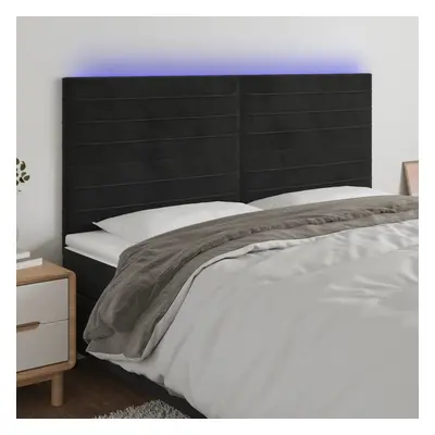 Fekete bársony led-es fejtámla 180x5x118/128 cm