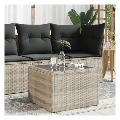 Világosszürke polyrattan üveglapos kerti asztal 55x55x37 cm