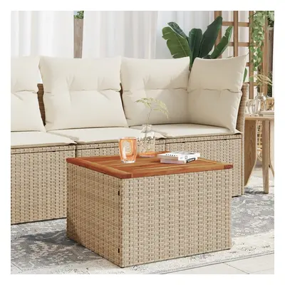 Bézs polyrattan és akácfa kerti asztal 55 x 55 x 37 cm