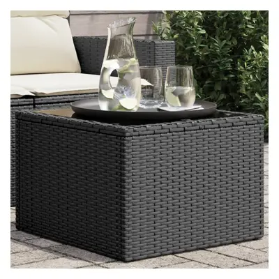 Fekete polyrattan üveglapos kerti asztal 55 x 55 x 37 cm