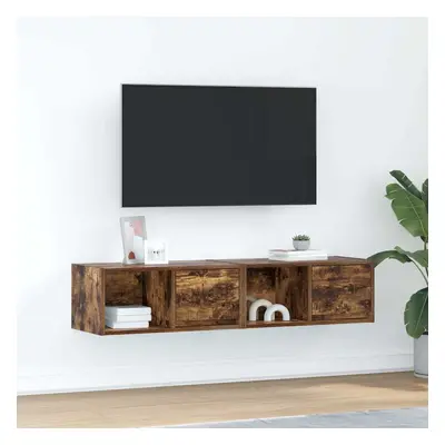 2 db füstös tölgy színű szerelt fa tv-szekrény 60x31x25,5 cm