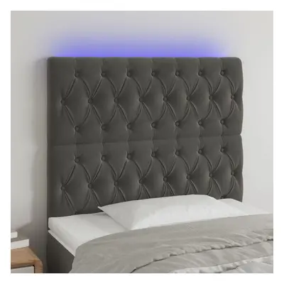 Sötétszürke bársony led-es fejtámla 90x7x118/128 cm