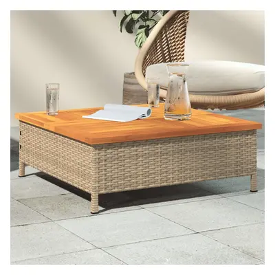 Bézs polyrattan és akácfa kerti asztal 70 x 70 x 25 cm