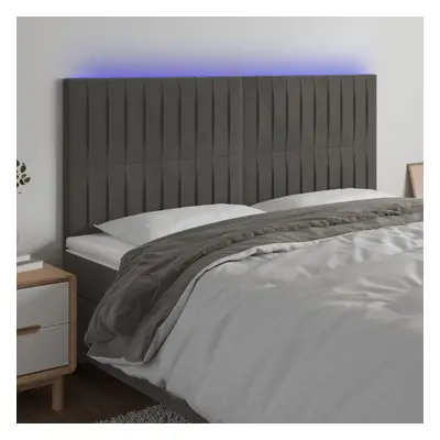 Sötétszürke bársony led-es fejtámla 200x5x118/128 cm