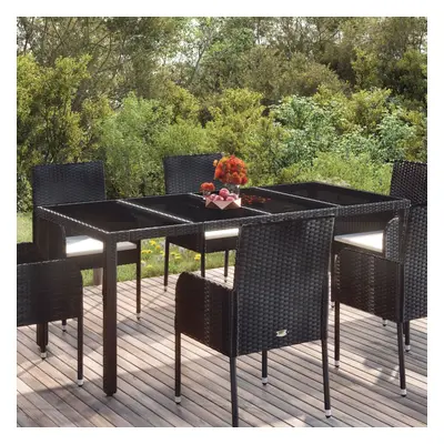 Fekete polyrattan üveglapos kerti asztal 190 x 90 x 75 cm