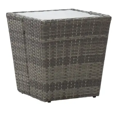 Szürke polyrattan és edzett üveg teázóasztal 41,5x41,5x43 cm