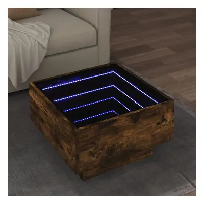 Füstös tölgy szerelt fa dohányzóasztal led-del 50 x 50 x 30 cm