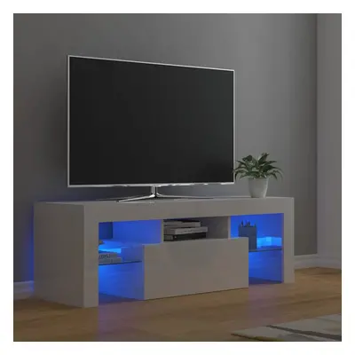 Magasfényű fehér tv-szekrény led-lámpákkal 120 x 35 x 40 cm