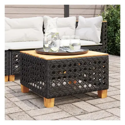 Fekete polyrattan és akácfa kerti asztal 55 x 55 x 36 cm