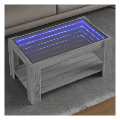 Szürke sonoma szerelt fa dohányzóasztal led-del 93 x 53 x 45 cm