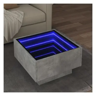 Betonszürke szerelt fa dohányzóasztal led-del 50 x 50 x 30 cm