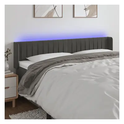 Sötétszürke bársony led-es fejtámla 203 x 16 x 78/88 cm