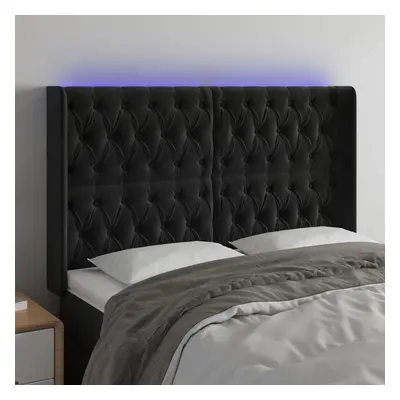 Fekete bársony led-es fejtámla 147x16x118/128 cm