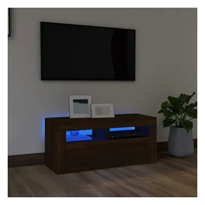 Barna tölgyszínű tv-szekrény led-világítással 90 x 35 x 40 cm