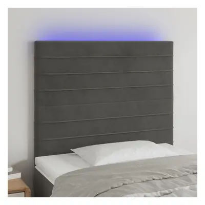 Sötétszürke bársony led-es fejtámla 90x5x118/128 cm