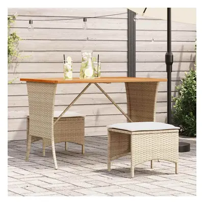 Bézs polyrattan akácfa lapos kerti asztal 105x75x72 cm