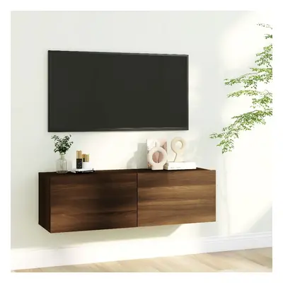 Barna tölgyszínű szerelt fa fali tv-szekrény 100 x 30 x 30 cm