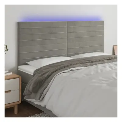 Világosszürke bársony led-es fejtámla 200x5x118/128 cm