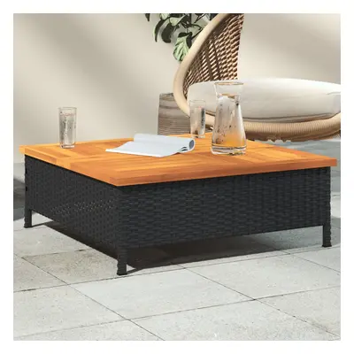 Fekete polyrattan és akácfa kerti asztal 70 x 70 x 25 cm