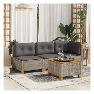 Szürke polyrattan és akácfa kerti asztal 55 x 55 x 36 cm