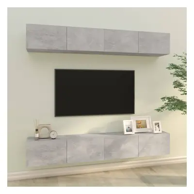 4 db betonszürke fali tv-szekrény 100 x 30 x 30 cm