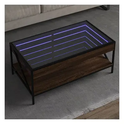 Barna tölgy végtelen hatású led-es dohányzóasztal 90x50x38 cm