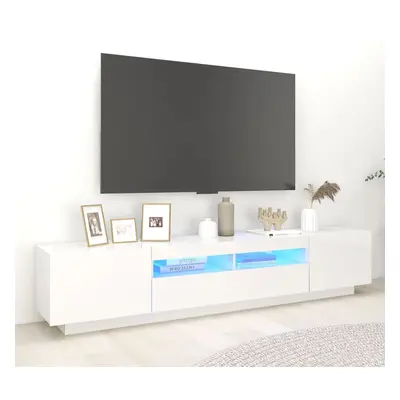 Magasfényű fehér tv-szekrény led-lámpákkal 200 x 35 x 40 cm