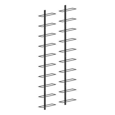 2 db fekete fém falra szerelhető bortartó állvány 20 palacknak