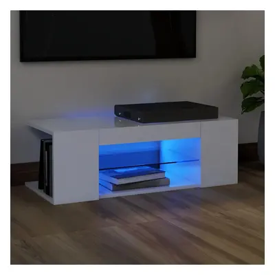 Magasfényű fehér tv-szekrény led lámpákkal 90 x 39 x 30 cm