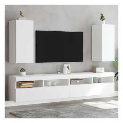 2 db fehér falra szerelhető tv-szekrény led-ekkel 30,5x35x70 cm