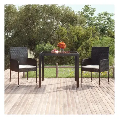 Fekete polyrattan üveglapos kerti asztal 90 x 90 x 75 cm