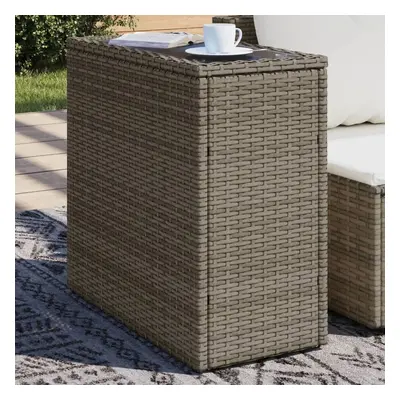 Szürke polyrattan kerti kisasztal üveg lappal 58 x 27,5 x 55 cm