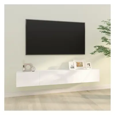 2 db fehér szerelt fa fali tv-szekrény 100 x 30 x 30 cm