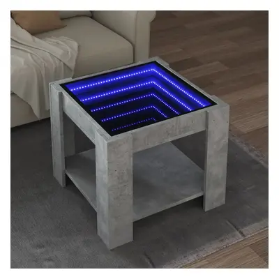 Betonszürke szerelt fa dohányzóasztal led-del 53 x 53 x 45 cm