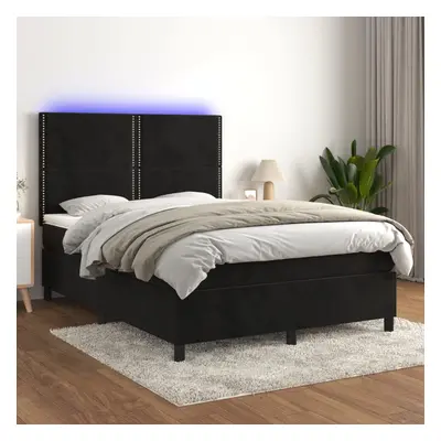 Fekete bársony rugós és led-es ágy matraccal 140x190 cm