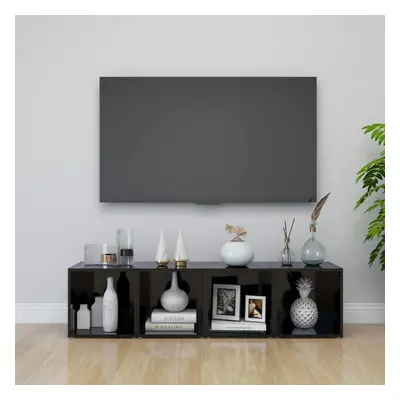 4 db magasfényű fekete forgácslap tv-szekrény 37 x 35 x 37 cm